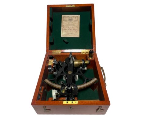A 6IN. RADIUS MICROMETER SEXTANT BY HENRY HUGHES &amp; SON LTD, LONDON, CIRCA 1943with three-circle crackle-finish brass fram