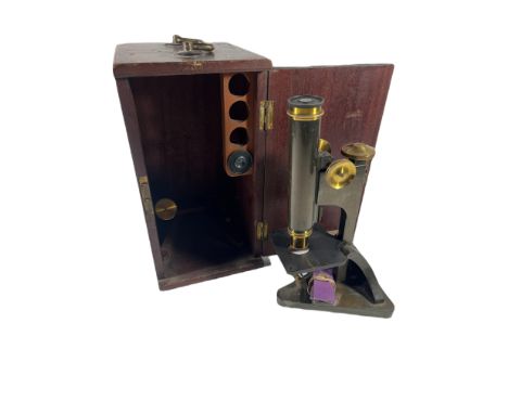 A LATE 19TH CENTURY MONOCULAR MICROSCOPE BY R. &amp; J. BECK LTD, LONDON
constructed in oxidised and lacquered brass, signed 