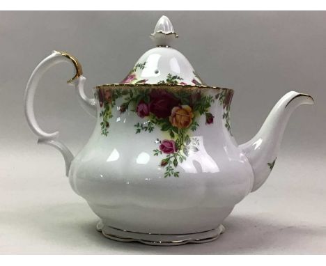 ROYAL ALBERT DINNER SERVICE OLD COUNTRY ROSES PATTERN comprising a tea pot, cake stand, soup bowls, side plates and dinner pl