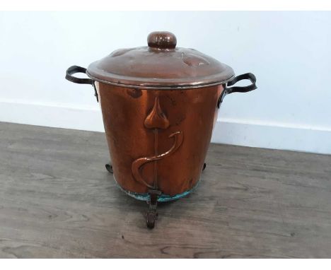 ARTS & CRAFTS COPPER FUEL BIN ALONG WITH A VICTORIAN LEADED GLASSS FIRESCREEN  the fuel bin with embossed coverQty: 2