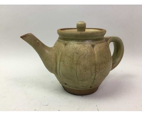 MIKE DODD,  STUDIO POTTERY TEA POT with green ash glaze