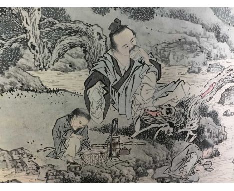 THREE CHINESE WALL HANGING SCROLLS two depictng river scenes and one with birds and flowersQty: 3The scrolls appear to be in 