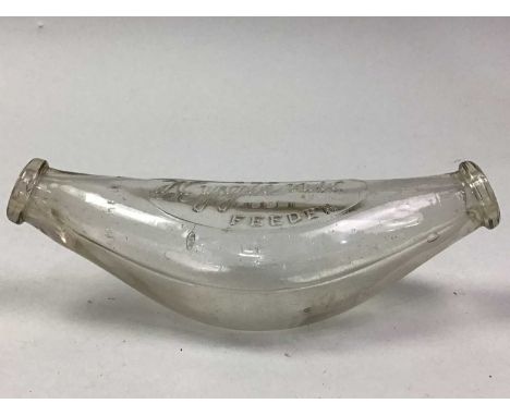VINTAGE BABY'S FEEDING BOTTLE  AND OTHER ITEMS including an early 19th century soda bottle, glass water jug and a ceramic of 