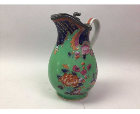 GROUP OF CERAMICS AND OTHER ITEMS including a jug with pewter lid, plates, bowls, as well as a brass miners lamp, a Ronson Va