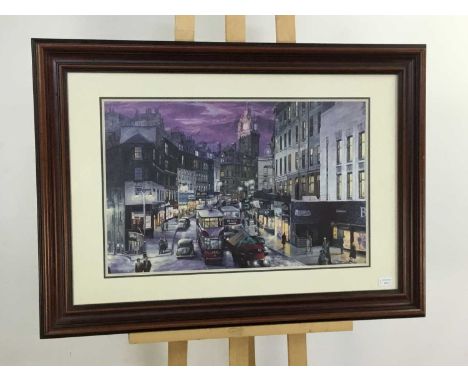 RUSH HOUR ON LEITH STREET, PRINT, JOHN M BOYD AVRIL PATON PRINTED both framed and under glass75cm x 104cm