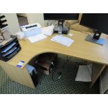 Light oak effect desk, pedestal and bookcase