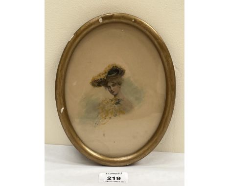 A late 19th century portrait miniature of a lady. The oval frame 8½" high.