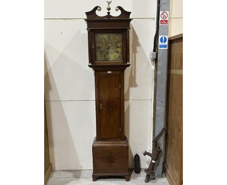 A George III oak 8 day longcase clock, the 12" brass dial signed Stepn. White, Alton; the trunk door and base with starburst 