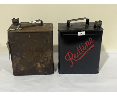 Two vintage petrol cans - Redline and Shell