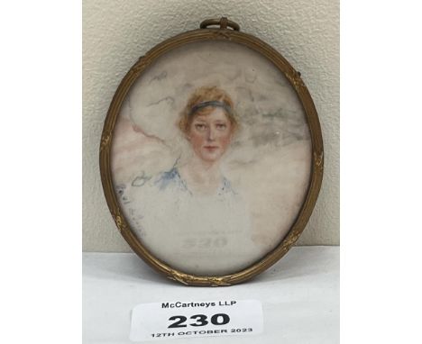 A 19th century portrait miniature of a young lady. Signed Paul de Guise. The gilt reeded frame. 3¼" high.