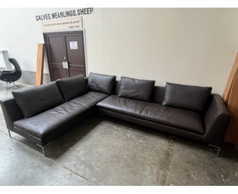 A Camerich of London contemporary style leather corner sofa in two parts. Each part 89" wide.