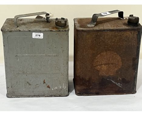 Two vintage petrol cans - Shell and National Benzole Mixture