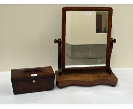 A Regency rosewood sarcophagus tea caddy (interior gutted) and a Victorian mahogany dressing mirror.