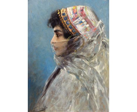 WILHELM KUHNERT(Oppeln 1865–1926 Flims)Porträt einer orientalischen Tänzerin. 1898.Öl auf Malkarton.Unten links signiert und 