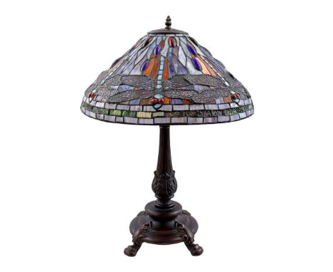 Tiffany style 1-light table lamp with dragonfly decor in shade, 67 cm high, shade 49 cm diameter