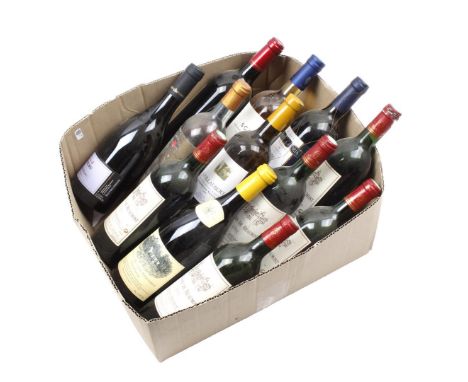 Box with 12 bottles of wine, mostly red