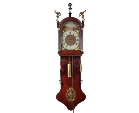 Frisian tail clock in oak case, 19th century, 140 cm high