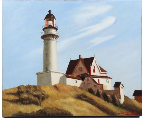 Leen Schouten (1936-)The lighthouse at too Lights inspired by Edward Hopper (1882-1967), canvas 50x60 cm