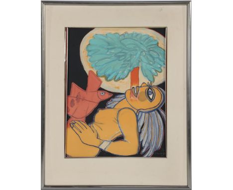 Corneille (Cornelis Guillaume van Beverloo) (1922-2010)Composition of woman with bird and tree, color lithograph dated 1981, 