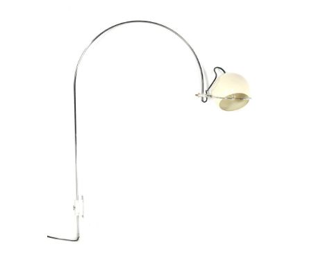 Chrome-plated metal arc lamp with cream-colored shade, GEPO Amsterdam, Netherlands 1960s, arc 102 cm high
