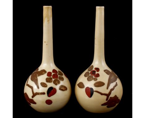2 earthenware Satsuma pipe vases, Japan 19th century, 18 cm high (restored)