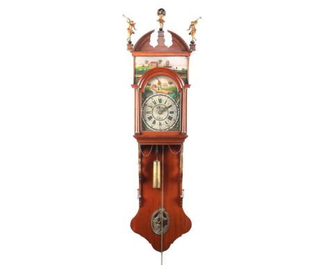 Groningen mayor's clock with painted dial and bridal wreath, in oak case, 167 cm high