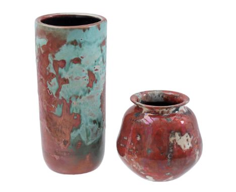 St Lukas Utrecht earthenware vase, model 613, 21 cm high, 9.5 cm diameter and ball vase, 11 cm high, 11 cm diameter