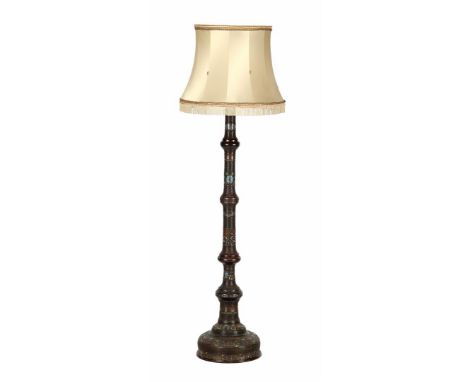 Cloissonné table lamp with upholstered shade, 177 cm high