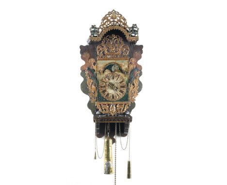 Frisian chair clock with moon phase and day indication, 19th century, 76 cm high