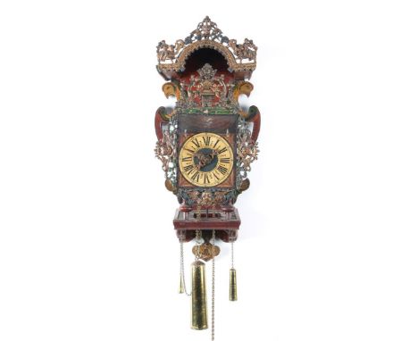 Frisian painted chair clock, 19th century, 74 cm high