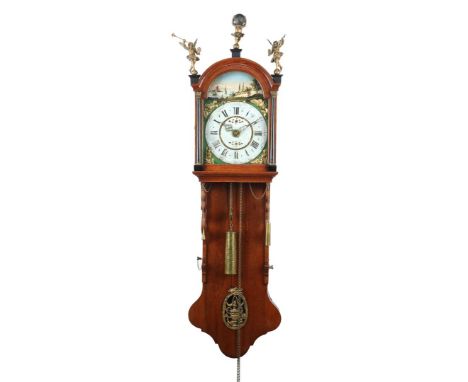 Antique Frisian tail clock in an oak case, approx. 150 cm high