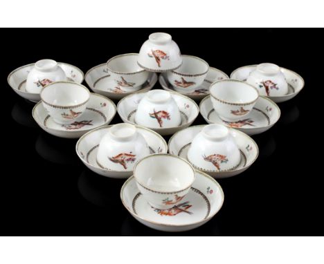 11 porcelain cups and 10 saucers with polychrome decor of a pheasant hen and flowers, China Qianlong period ca. 1750 (various