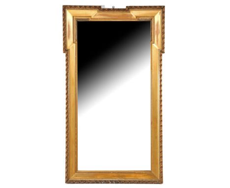 Faceted mirror in gold-colored frame with leaf edge, 176 cm high, 101 cm wide