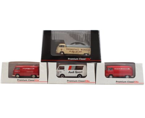 Premium Classixxs Volkswagen Kastenwagen Porsche rot, no. 13801, Volkswagen Transporter T2 Tenndienst, no. 11253, Volkswagen 