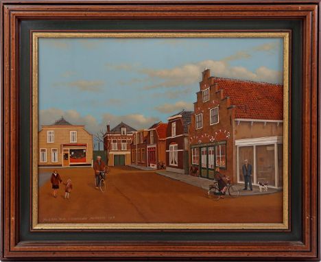 Jan van der Meer (1942-)Cityscape in 's Gravenzande, "Kousenhoek" as it was in 1958, panel 50x70 cm