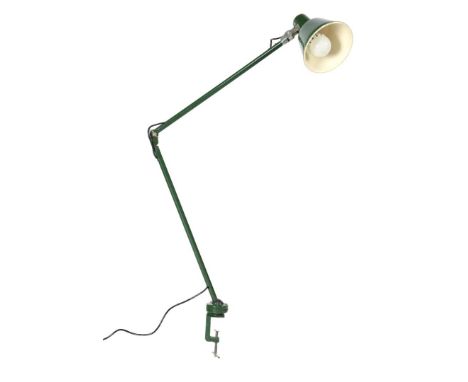 Green adjustable metal clamp lamp with aluminum shade, manufactured by Brevetti Longoni Rimsa, Italy, mid-20th century, max. 
