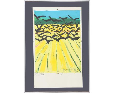 Jan Cremer (1940-)Crows above a wheatfield, color lithograph dated 1978, proof, 54x40 cm, outer size is 79x58 cm