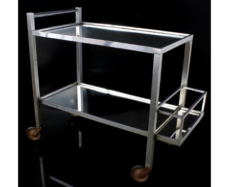 Jacques Adnet (1900-1984)Art Deco chrome-plated aluminum serving trolley with mirror tops, design Jacques Adnet, France, desi