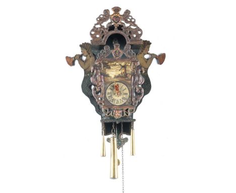 After an antique model, polychrome painted miniature chair clock, 32 cm