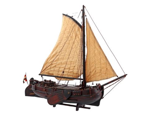 Wooden ship model of a skutsje, 77 cm high, 84 cm long