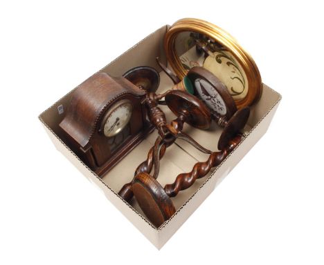Various box including clock, wooden candlesticks, mirror etc.