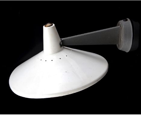 Minimalist white and gray metal wall lamp, Netherlands 1950s, shade 30 cm diameter