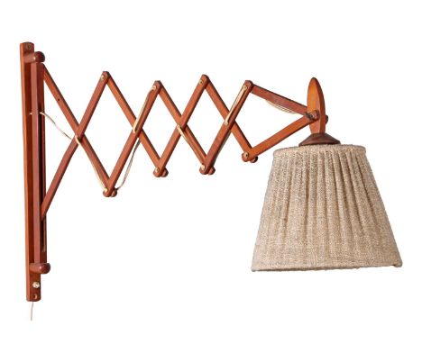Teak scissor lamp with upholstered shade, in the style of Erik Hansen for Le Klint, second half of the 20th century, 54 cm hi