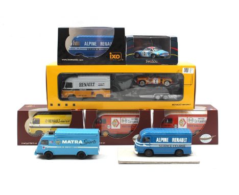 8 scale model Renault cars including Cofradis SG2 Renault Assistance Calberson 1978, Saviem SG2 Assistance Rally Maroc, Savie