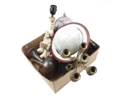 Various box including ghendi, lamp base, candlestick and globes