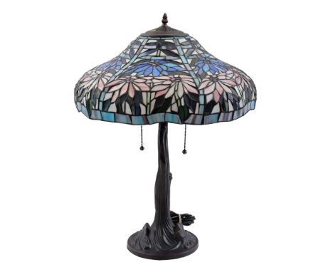 Tiffany style 2-light table lamp with floral decor in shade, 63 cm high, shade 47 cm diameter