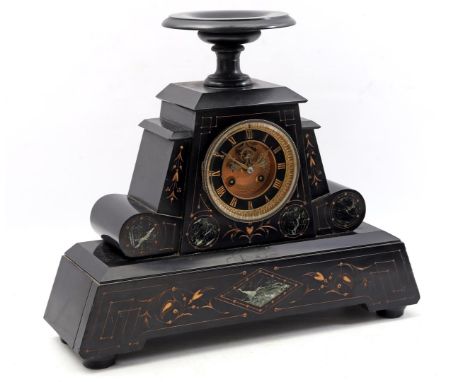 Table clock in black marble case, 38 cm high, 45 cm wide