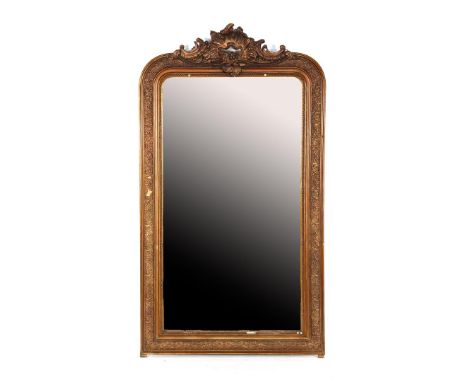 Faceted mirror in a richly decorated gold-colored frame, 155 cm high, 87 cm wide