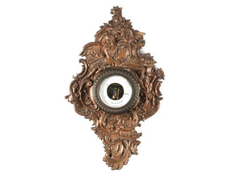 Aneroid barometer with address P.W. Hiele Utrecht, in richly decorated cupboard, 59x37 cm (origin of contents of a historic h