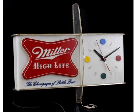 Miller High Life pub advertisement with clock and lighting, USA 1957, 50 cm wide